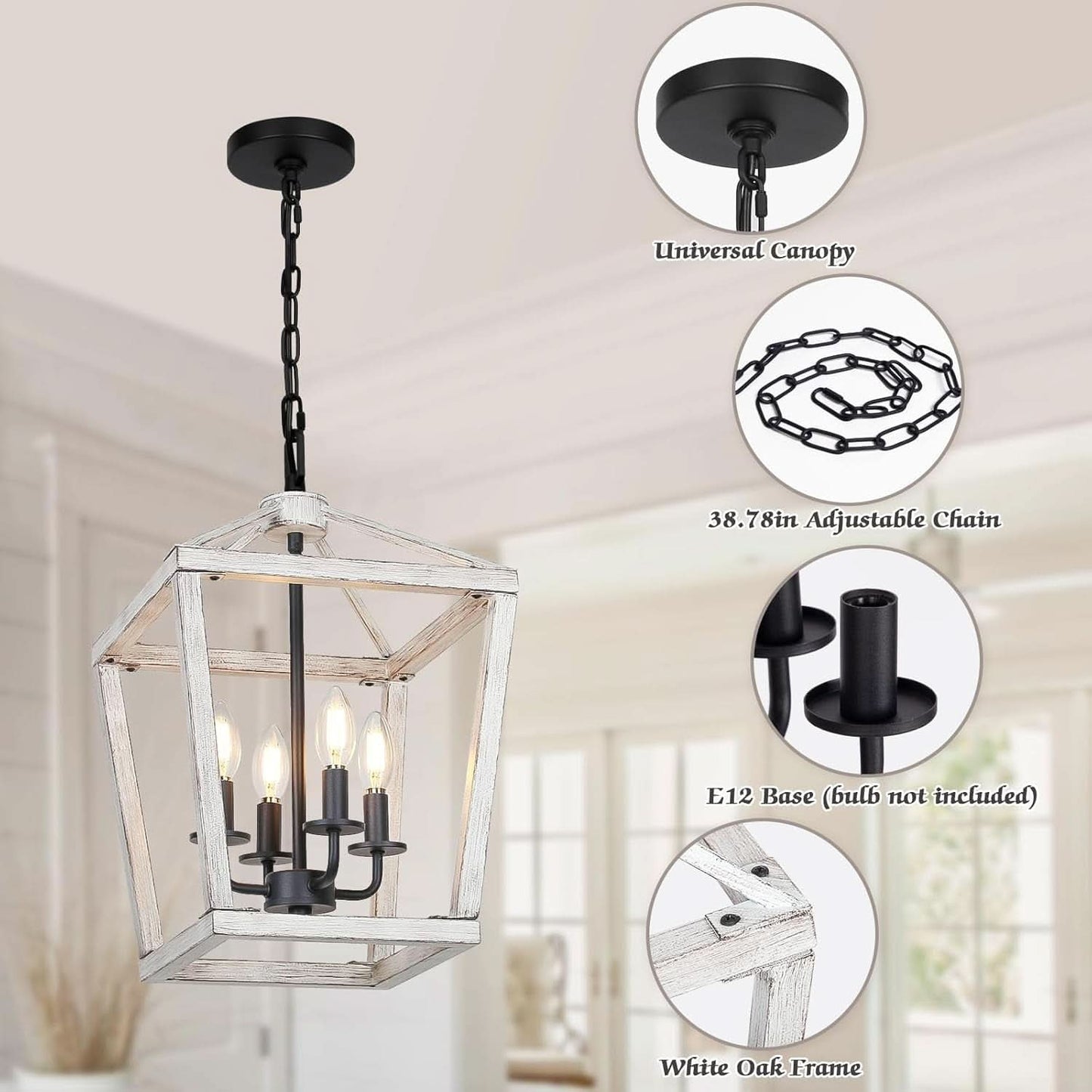 Rustic 4 Light Chandelier With Brushed White Oak Finish