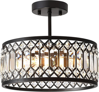Crystal Black Three Light Semi Flush Mount Ceiling Light