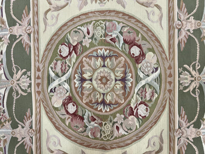 Aubusson Rug 5x8, Wool Handmade Vintage Carpet, Angel Motifs, Flatweave Rug 5 x 8, Medium Sized, European Design