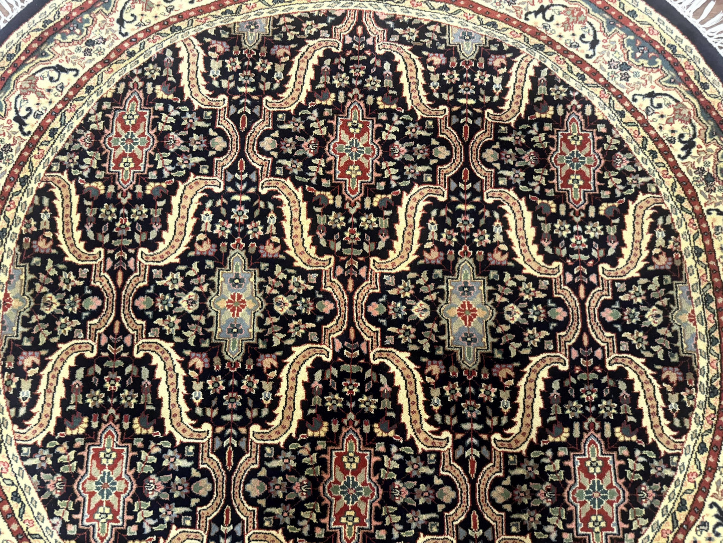 Round Indo Persian Rug 6x6, Indian Bidjar Rug, Navy Blue and Beige