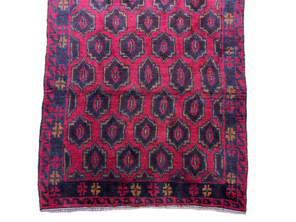2' 10" X 4'7" Vintage Handmade Tribal Wool Rug Balouchi Rug Afghan Rug Red Blue
