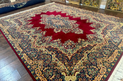 Power Loomed Persian Oriental Rug 9x12, Vintage Wool Pile, Kirman Design
