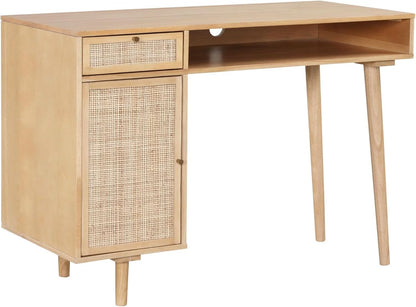Aaron Modern Desk With Storage In Natural Brown Rattan