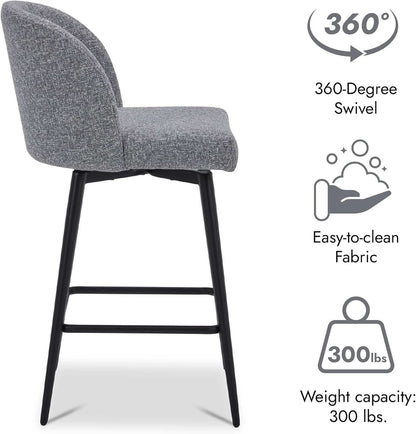 Set Of 3 Counter Height Bar Stools 360 Degree Swivel Grey