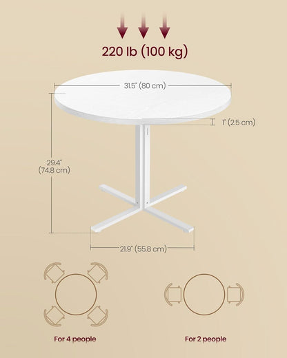 Snow White Round Dining Table 31 Inch Diameter Seats Four
