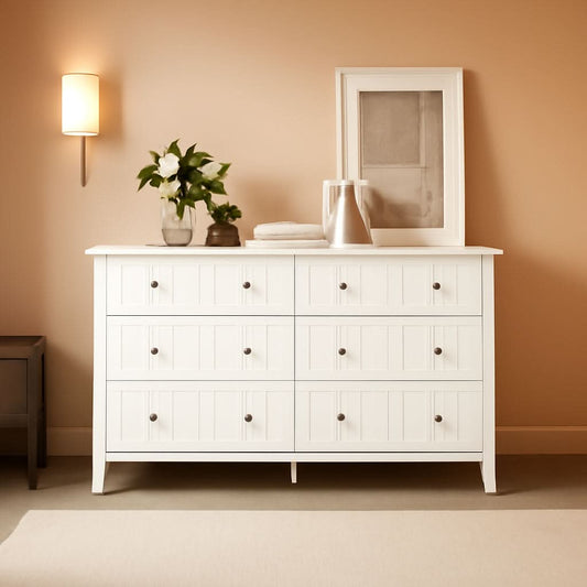 White 6 Drawer Dresser With Deep Space Finish Storage