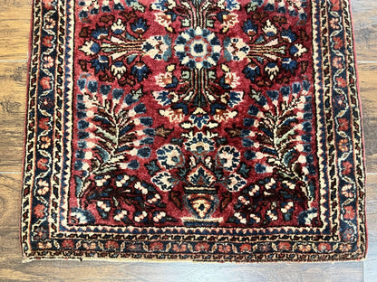 Antique Persian Sarouk Rug 2 x 2.5, Small Sarouk Carpet, Red Floral 1920s Red, Fine 170 KPSI, Wool Handmade Rug