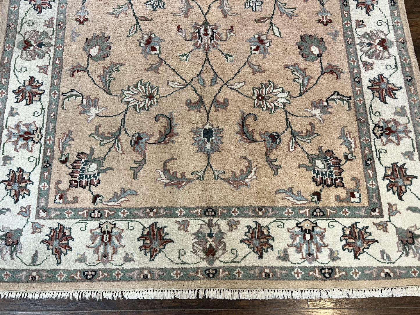 Indo Persian Rug 6x9, Handmade Vintage Wool Carpet, Floral Allover