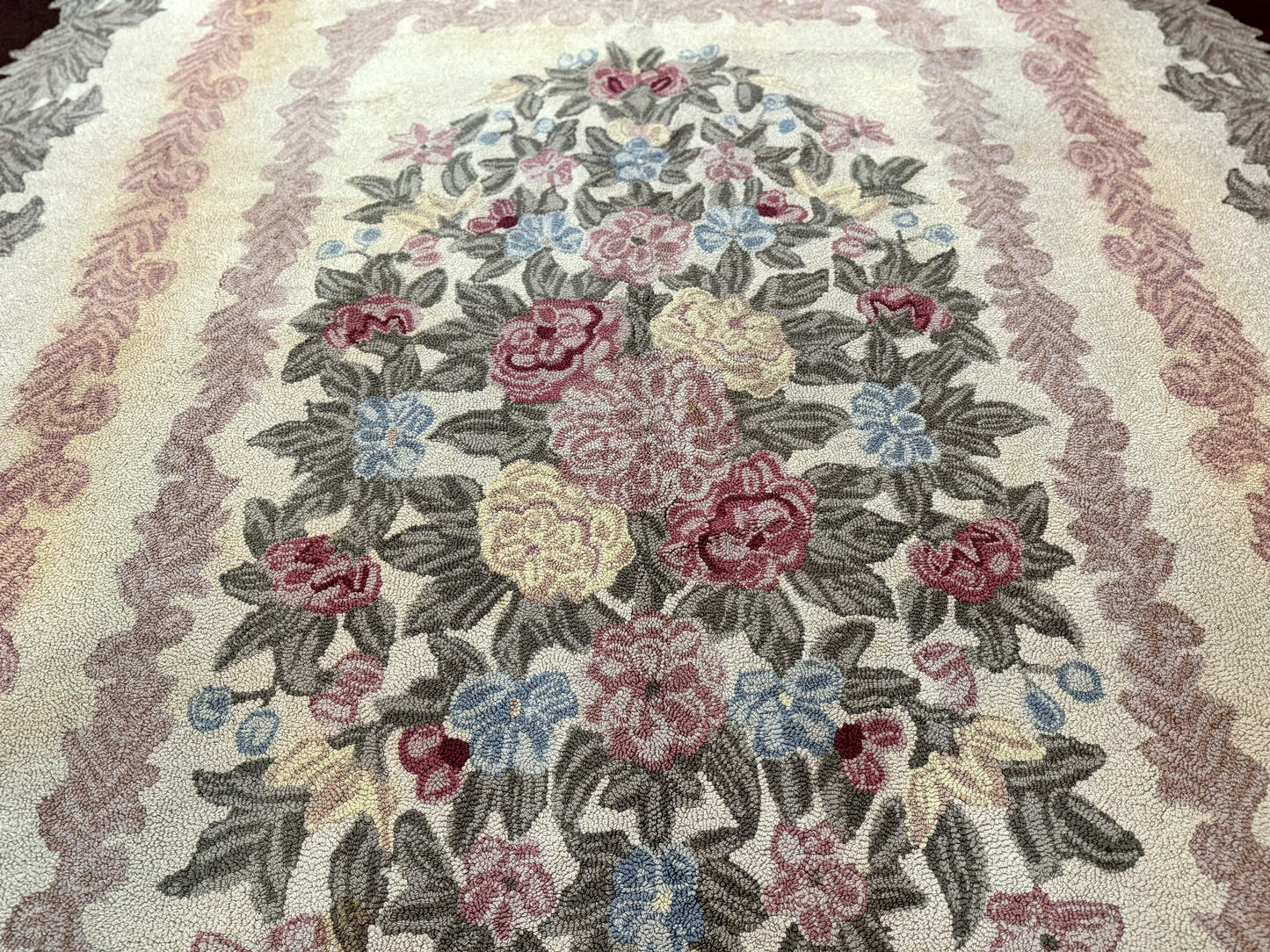 American Hand Hooked Rug 9x12, Vintage Aubusson Carpet, Wool