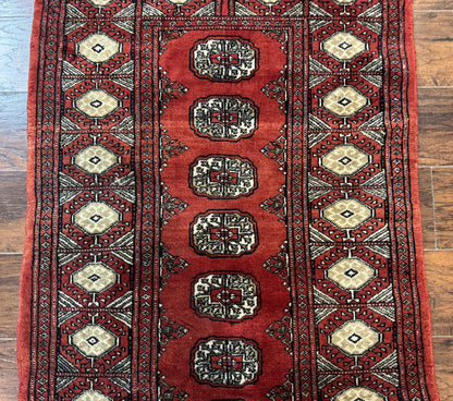 Red Pakistani Turkoman Rug 3x5, Bokhara Design, Vintage, Signed