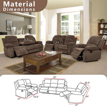 Manual Recliner Sofa Set In Brown Microfiber 3 Piece