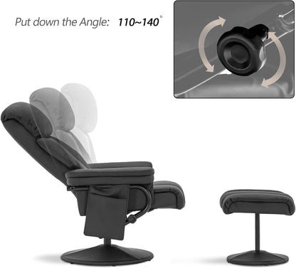 Swivel Recliner With Ottoman Black Faux Leather Massage
