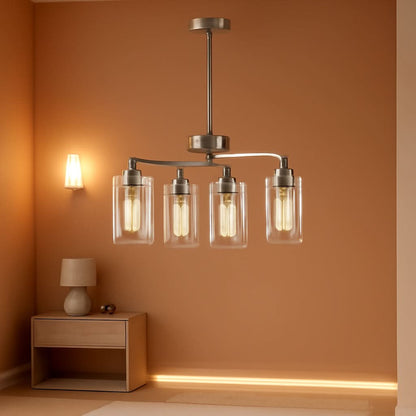 Six Light Brushed Nickel Industrial Glass Chandelier
