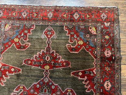Antique Persian Tribal Rug 5x7, Geometric Wool Carpet, Kurdish Senneh Rug