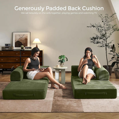 Green Convertible Sofa Bed With Removable Armrests