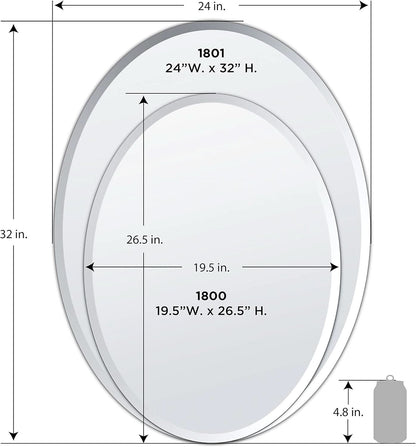 Bathroom Wall Mirror 32 Inch High 24 Inch Wide Beveled Frameless Oval For Bath Vanity And Living Room