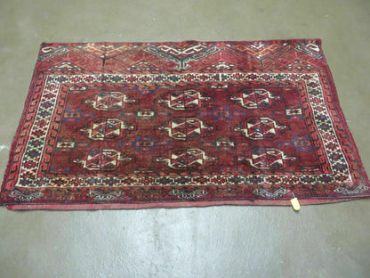 2.5' X 4' Antique Handmade Bokhara Turkoman Yamud Wool Rug Kilim Backing NICE