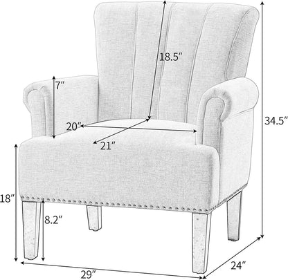 Cream Polyester Tufted Mid Century Upholstered Chair