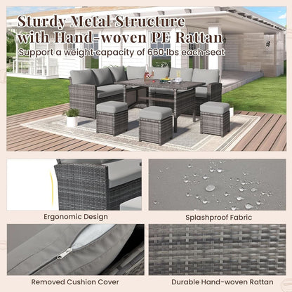 7 Piece Outdoor Patio Sectional Set All Weather Wicker Grey Cushions