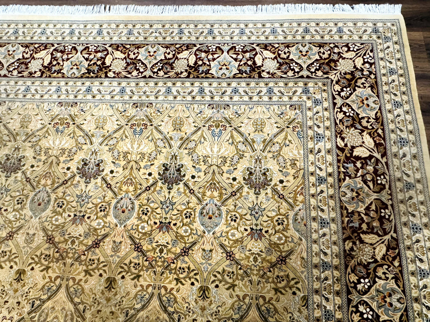 Fine Pak Persian Rug 9x12, Gold and Wine Red, Panel Design, 330 KPSI