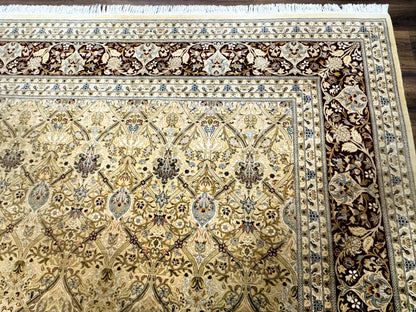 Fine Pak Persian Rug 9x12, Gold and Wine Red, Panel Design, 330 KPSI
