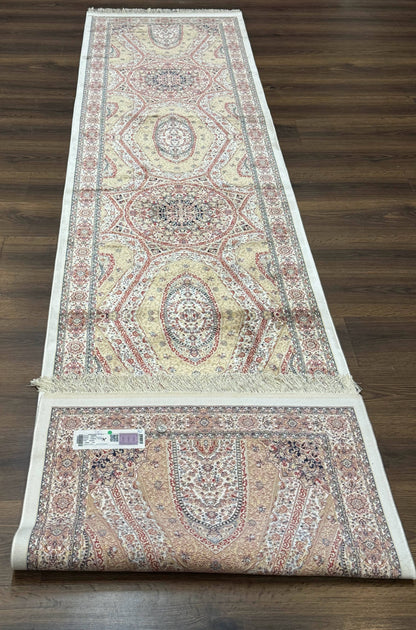 Turkish Silk Runner Rug 2.6 x 12, Hereke Mamluk Runner, Bamboo Silk, New