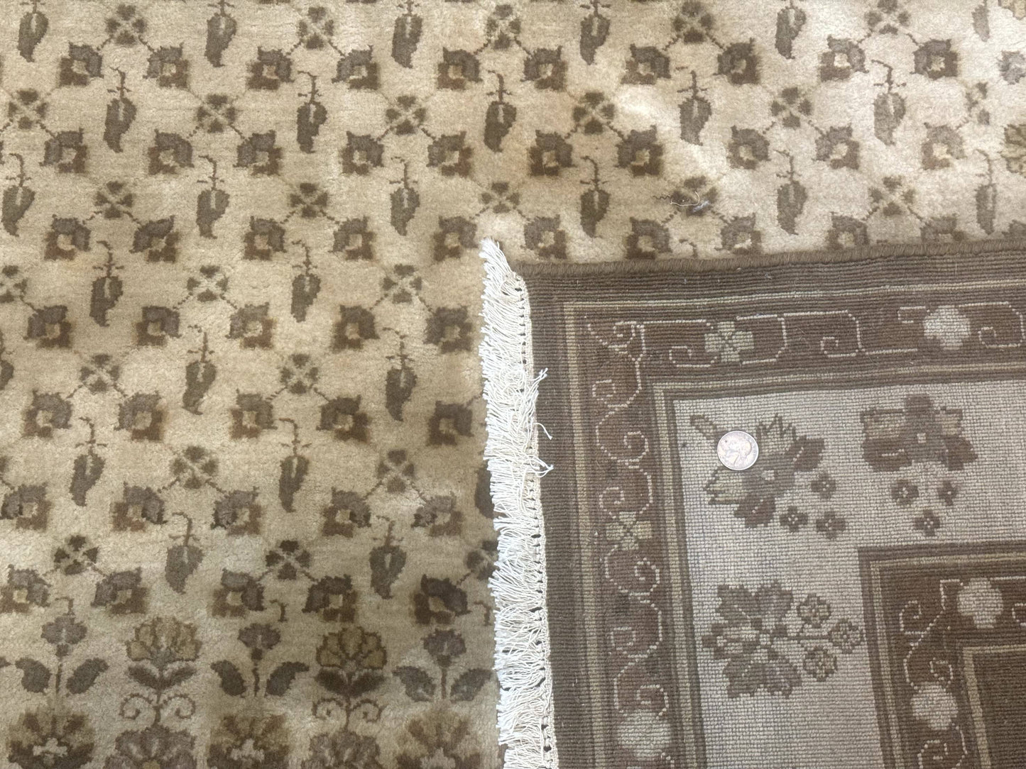 Indo Persian Rug, Allover Pattern, Beige, Wool Handmade Carpet