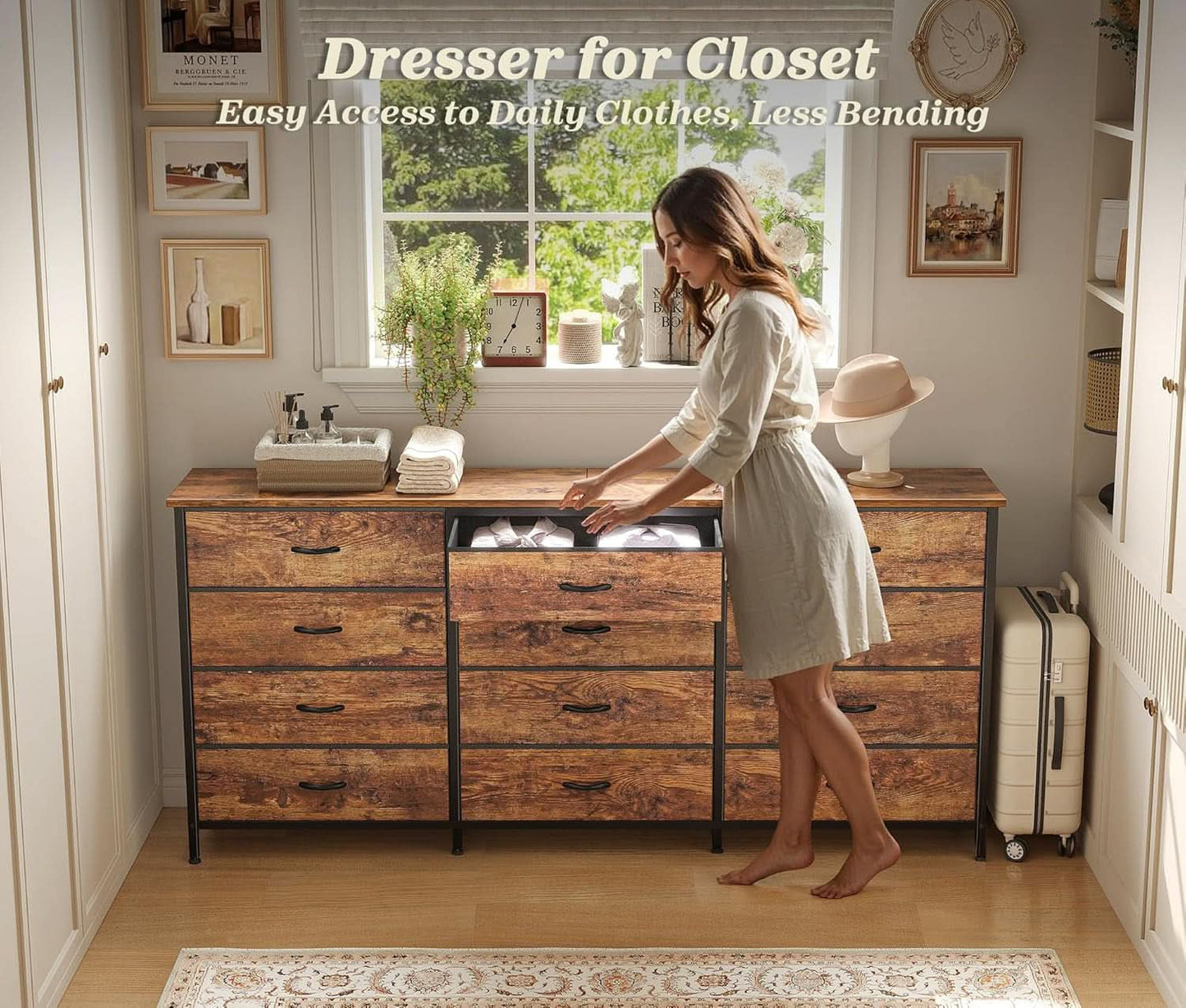 63Inch Dresser With Premium Fabric Drawers RusticBrown