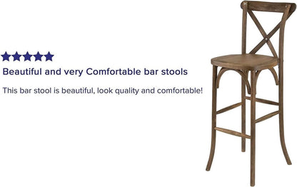 Dark Antique Wood Cross Back Barstools Set of Two