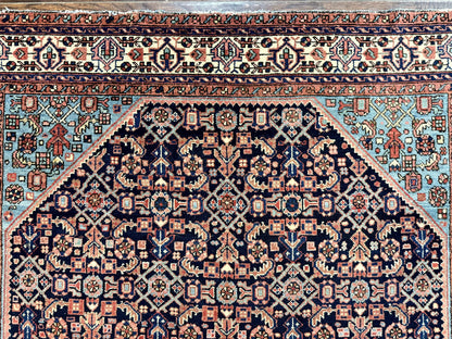Antique Persian Rug 5 x 6.7, Navy Blue & Ivory, Handmade Persian Wool Carpet, Hamadan Angelas Rug