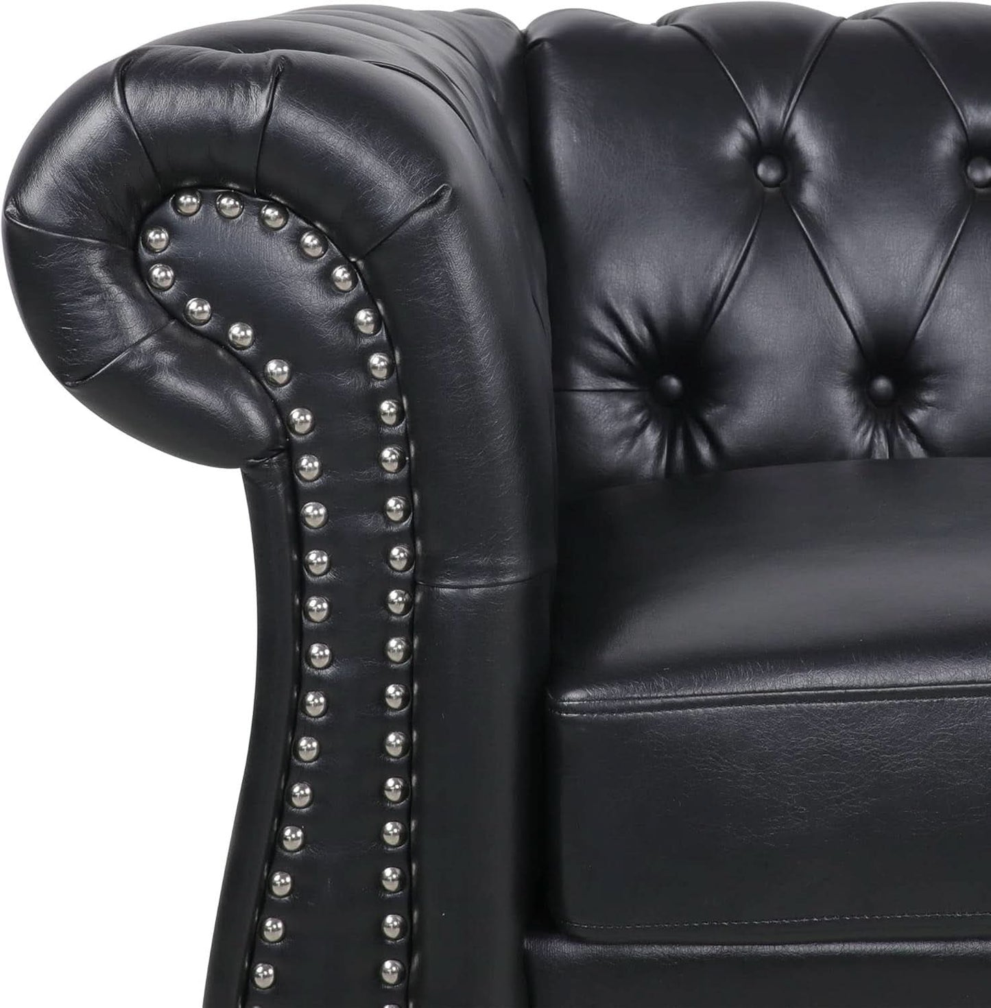 2 Piece Living Room Sofa Set Black Faux Leather Club Chair And Chesterfield Loveseat