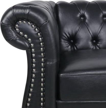 Modern Black Faux Leather Tufted Sofa and Chair Set
