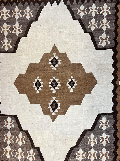 Antique Persian Fars Kilim Rug 8x11, Wool, Boho Tribal Persian Shiraz Flatweave Carpet, Semi Open Field, Geometric, Handmade, Vintage Semi Antique