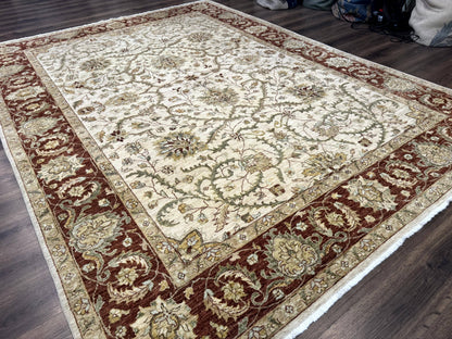 Pakistani Rug 9x12, Floral Allover Peshawar Carpet, Chobi, Beige and Rust Red, Traditional
