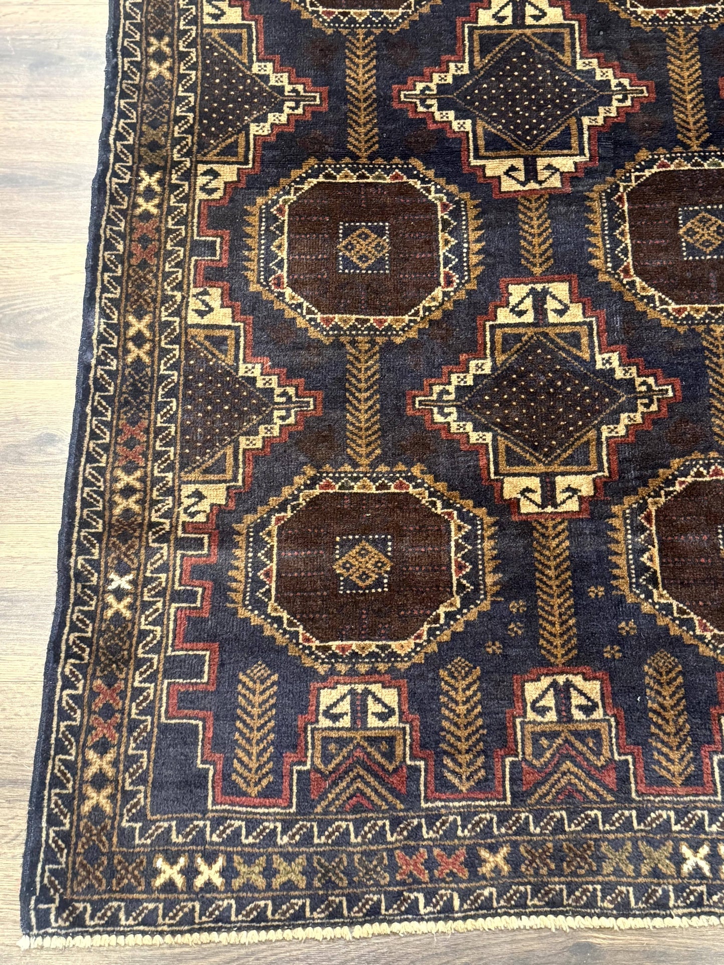 Navy Blue Afghan Balouch Rug 4x6, Handmade, New