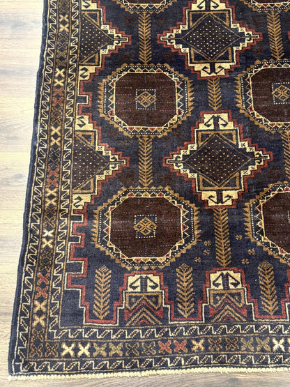 Navy Blue Afghan Balouch Rug 4x6, Handmade, New