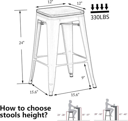 Metal Bar Stools Set of Four Backless Stackable Design