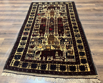 Persian Baluch Tribal Rug 4x6, Human and Bird Pictorials, Vintage, Wool, Collectible