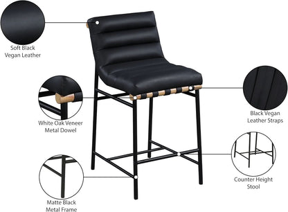 Black Vegan Leather Counter Stool 18W X 24D X 37.5H