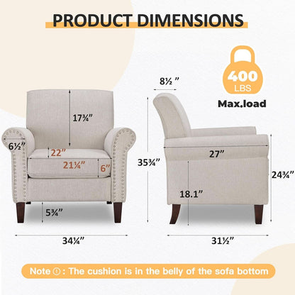 Beige Mid Century Modern Accent Chair Nailhead Trim