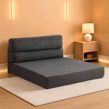 Full Size Transformable Memory Foam Sofa Bed Grey Corduroy