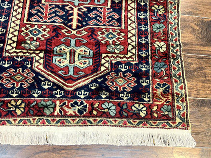Antique Turkish Sparta Rug 3x4, Geometric Caucasian Pattern, Vintage Handmade Tribal Wool Carpet