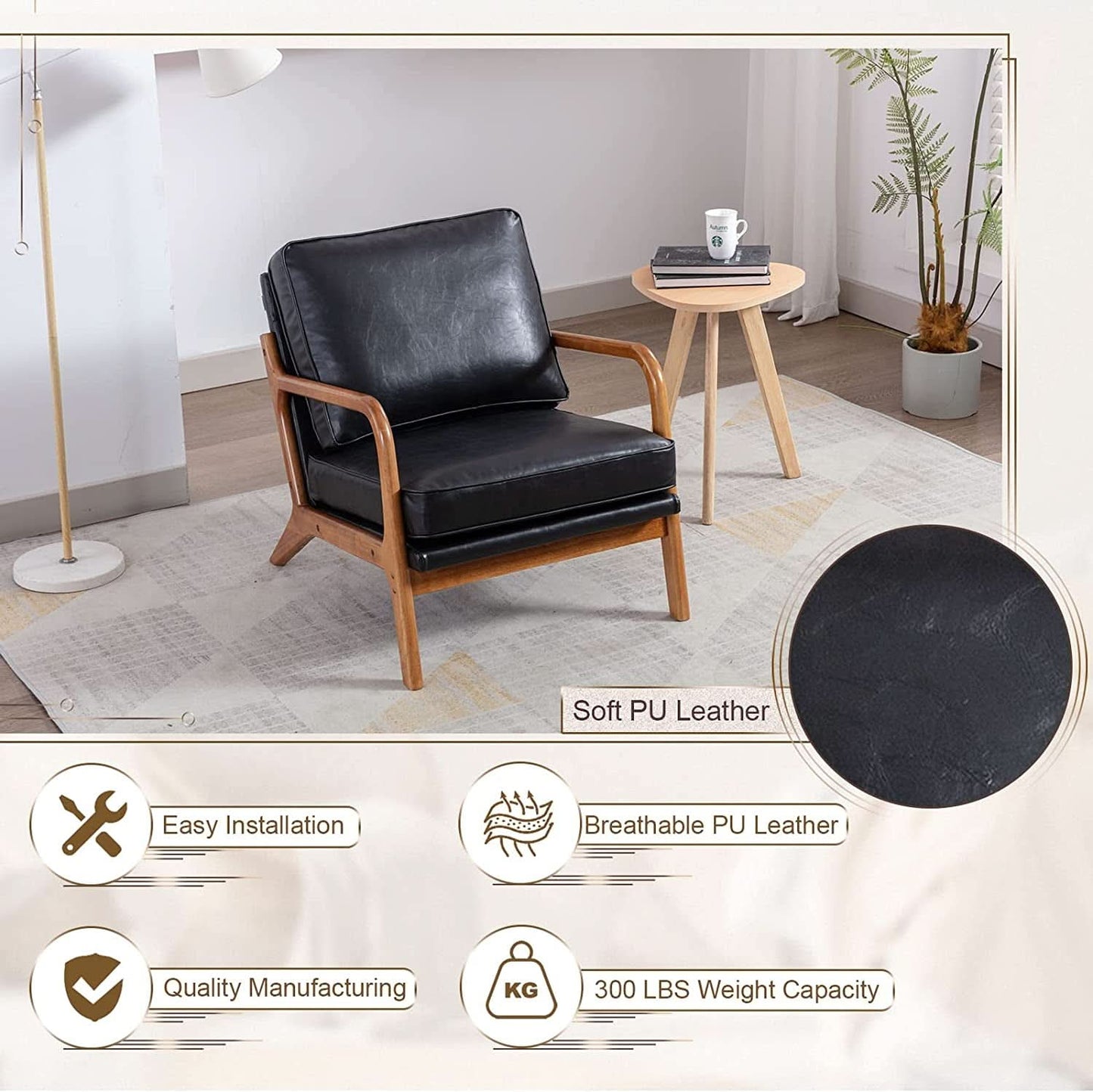 Modern Black Accent Chair With Thick Cushioned Seat