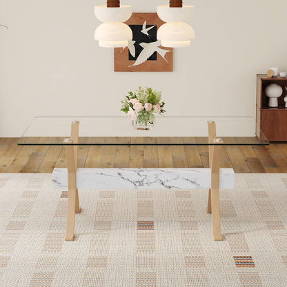 71 Inch Glass Dining Table With Tempered Glass Top