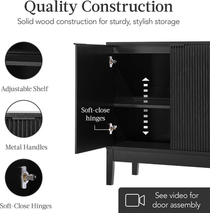 Black Two Door Modern Entryway Storage Cabinet Reeded Doors