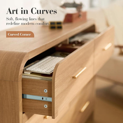 Curved Dresser 54Inch Oak Finish Contemporary Storage