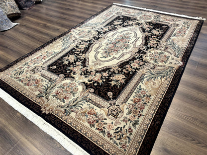 Aubusson Rug 6x9, European Design, Fine 170 KPSI, Elegant Carpet