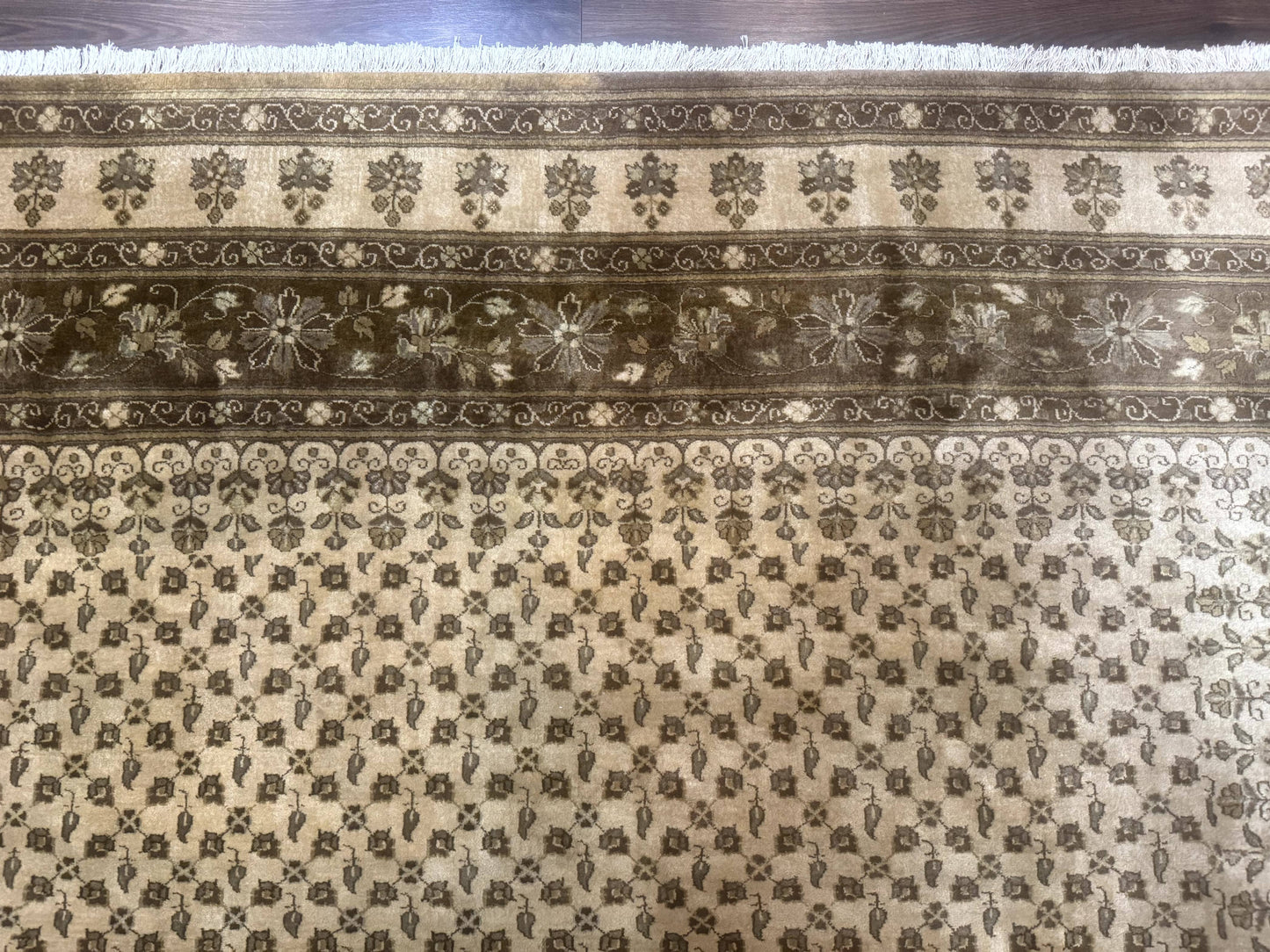 Indo Persian Rug, Allover Pattern, Beige, Wool Handmade Carpet