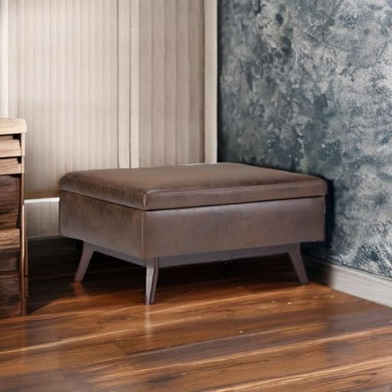Mid Century Distressed Chestnut Lift Top Coffee Table Ottoman