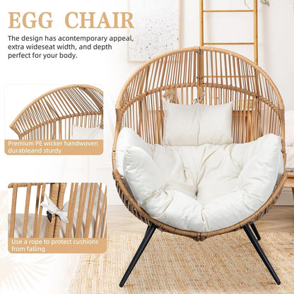 Beige Wicker Egg Chair With Cushion Outdoor Lounge